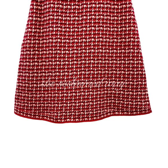 Sandro Tweed Matching Set Two Piece Daniella Crop Top Blandine Skirt Red Pearls - Picture 14 of 15